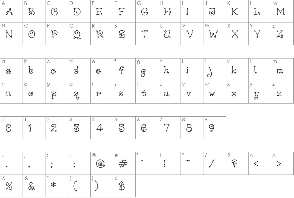 WILD2 Marbles & Strings font character map preview