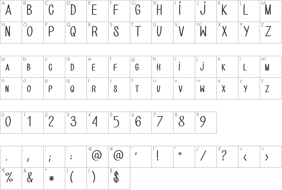 BIO_HAND_CRE font character map preview