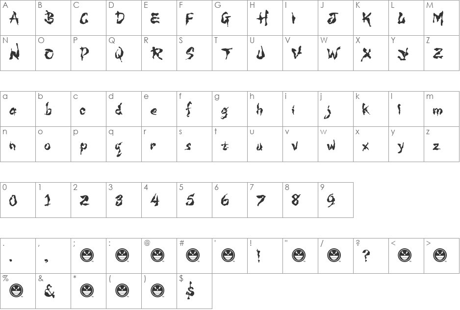 WILD3 Infected Hurt font character map preview