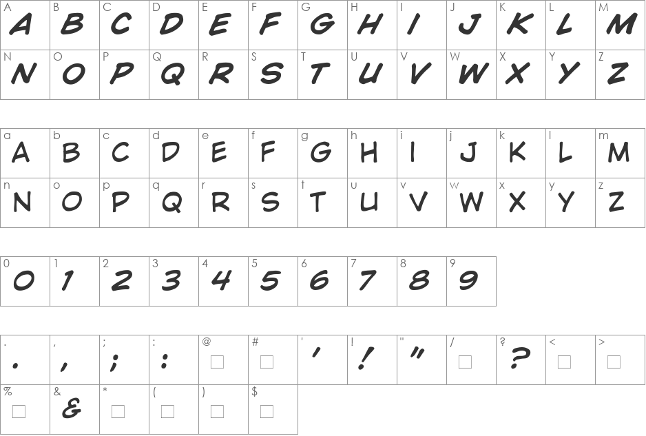 WildAndCrazy font character map preview