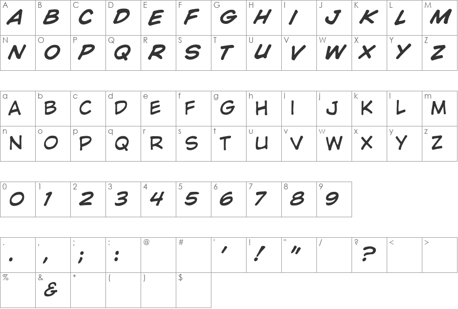 WildAndCrazy font character map preview