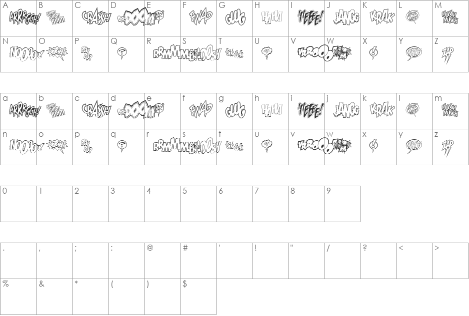 WildAndCrazySFX font character map preview