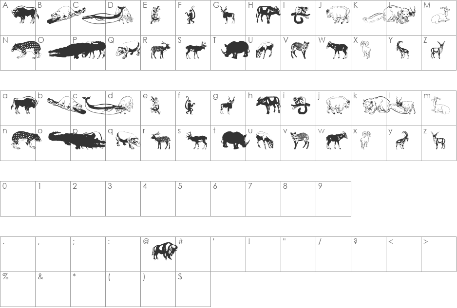 WildAnimalsOne font character map preview
