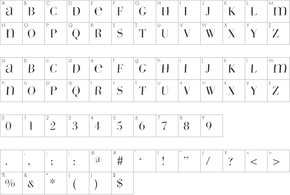 WildBradoni font character map preview