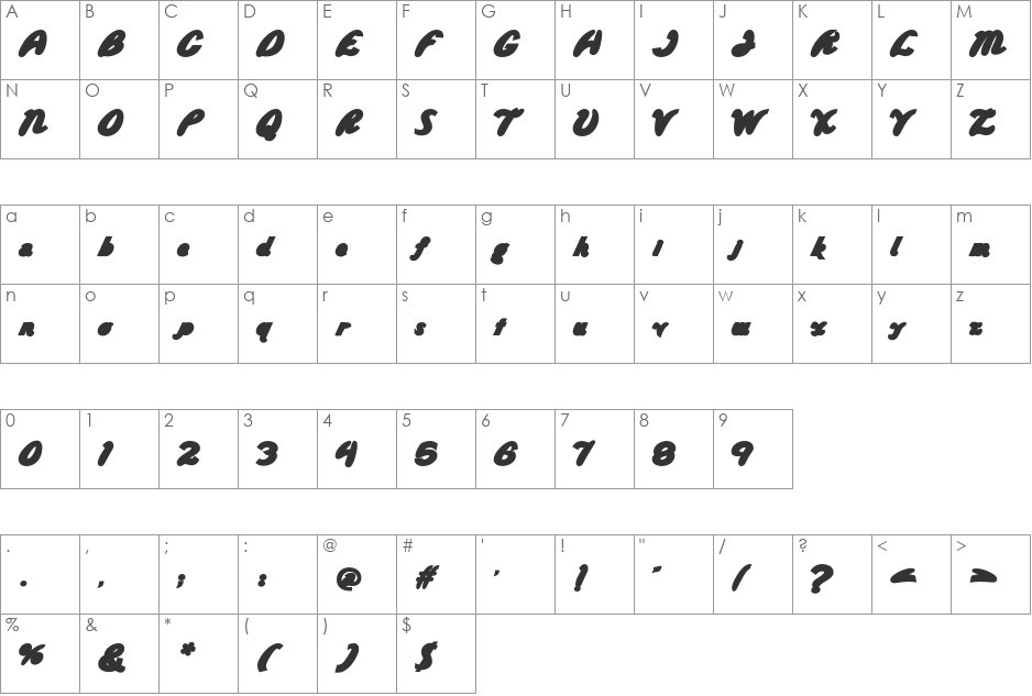 WildRideBackFill font character map preview
