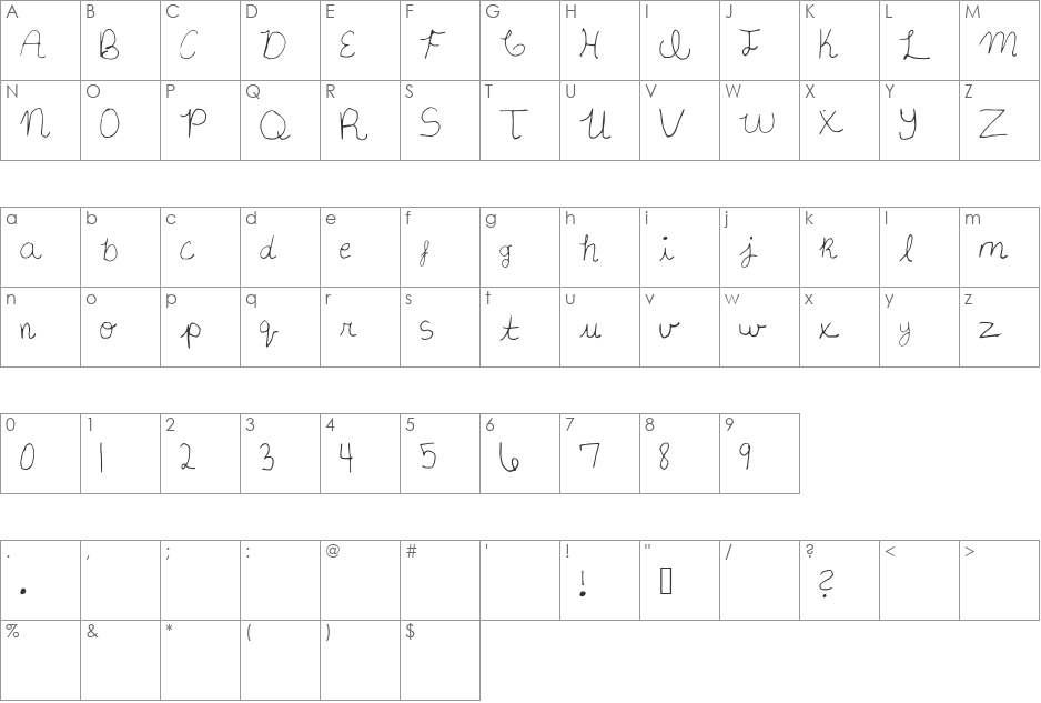 BipolarCursiveRegular font character map preview