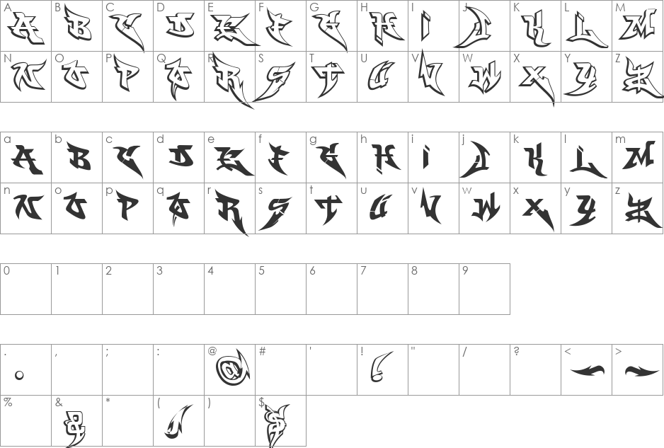 WildStyle font character map preview