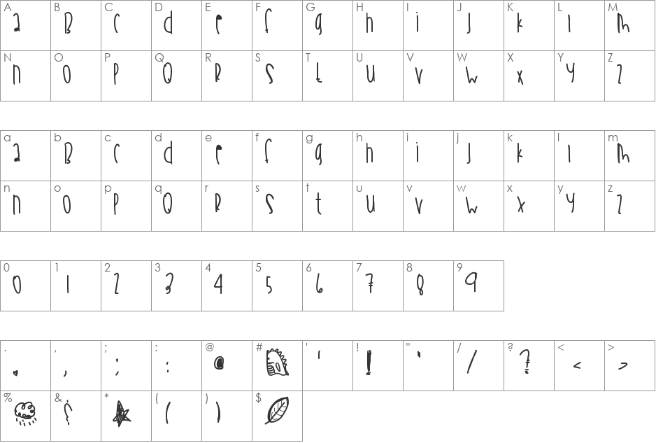 WildThingsZoo font character map preview