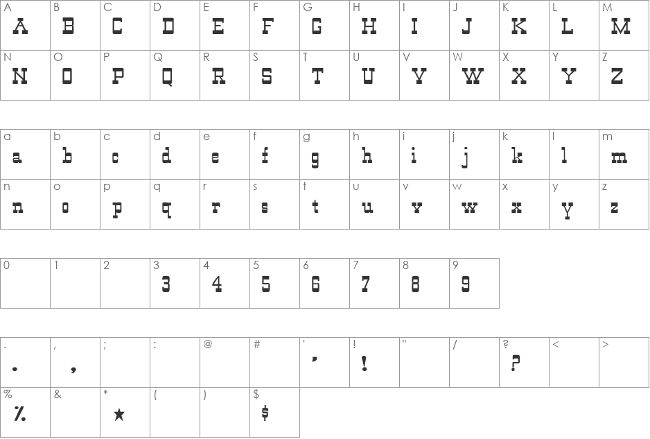 WildWest-Normal font character map preview