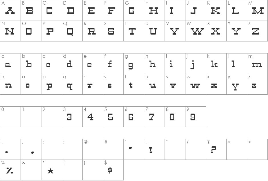 WildWest-Normal Ex font character map preview