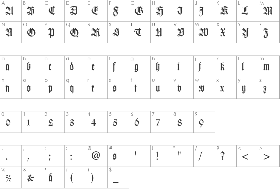 Wilhelm Klingspor font character map preview