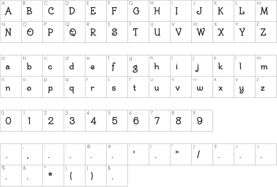 BiracDT font character map preview