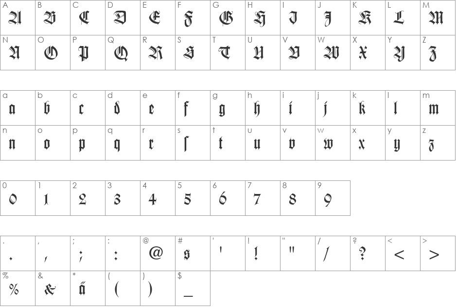 WilhelmKlingsporGotisch font character map preview