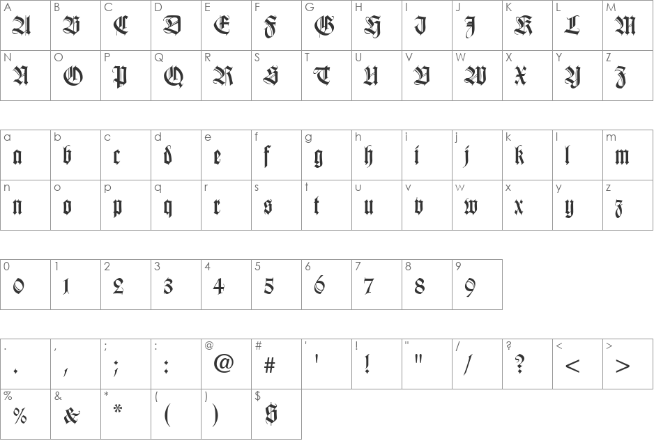 WilhelmKlingsporGotisch LT font character map preview