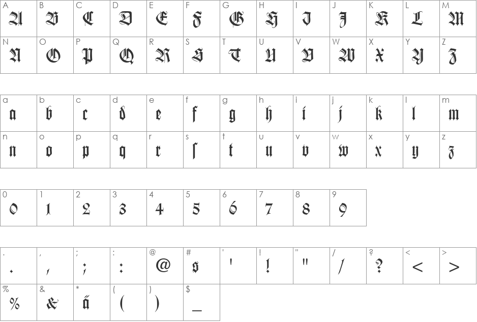 WilhelmKlingsporGotisch LT Dfr font character map preview