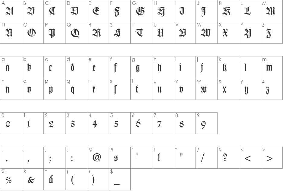 WilhelmKlingsporGotisch-Dfr font character map preview