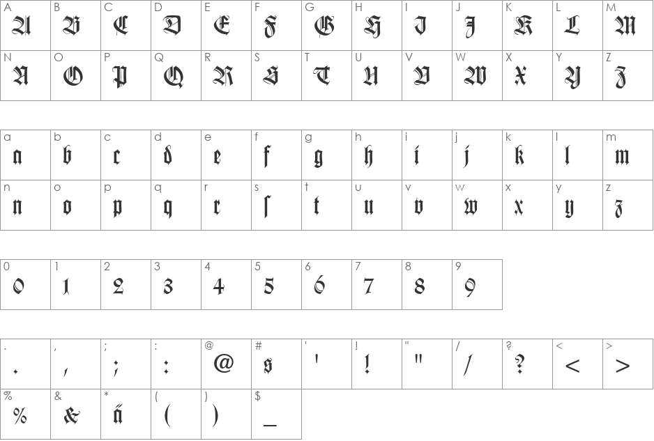 WilhelmKlingsporGotischDfr font character map preview