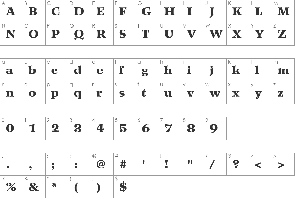 Wilke LT Black font character map preview
