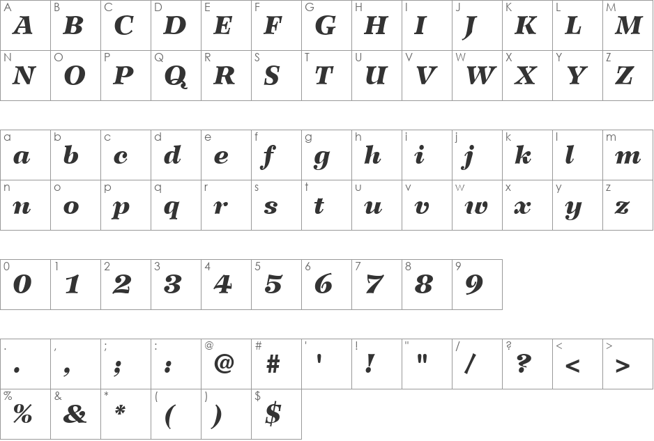 Wilke96-Black font character map preview