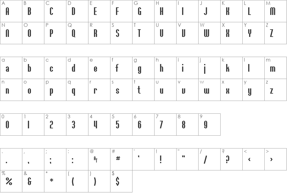 Willamette SF font character map preview