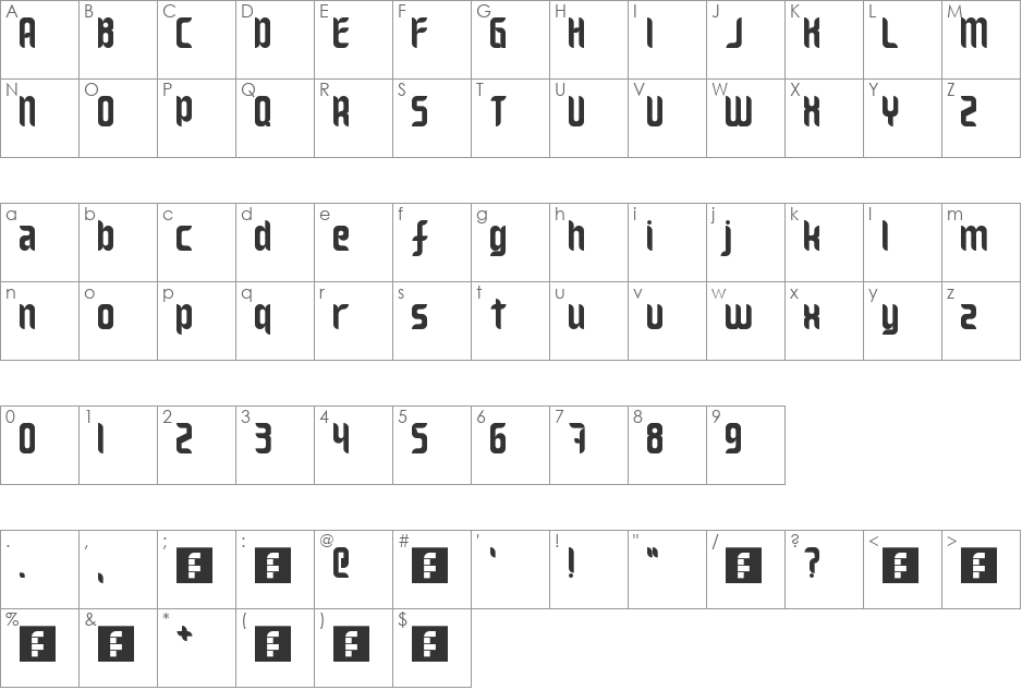 Willburn font character map preview