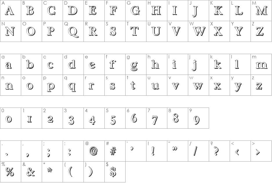 WilliamBeckerShadow font character map preview