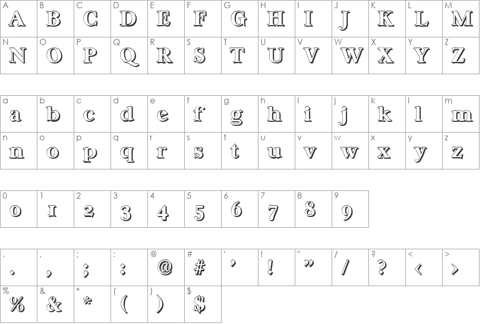 WilliamBeckerShadow-ExBold font character map preview