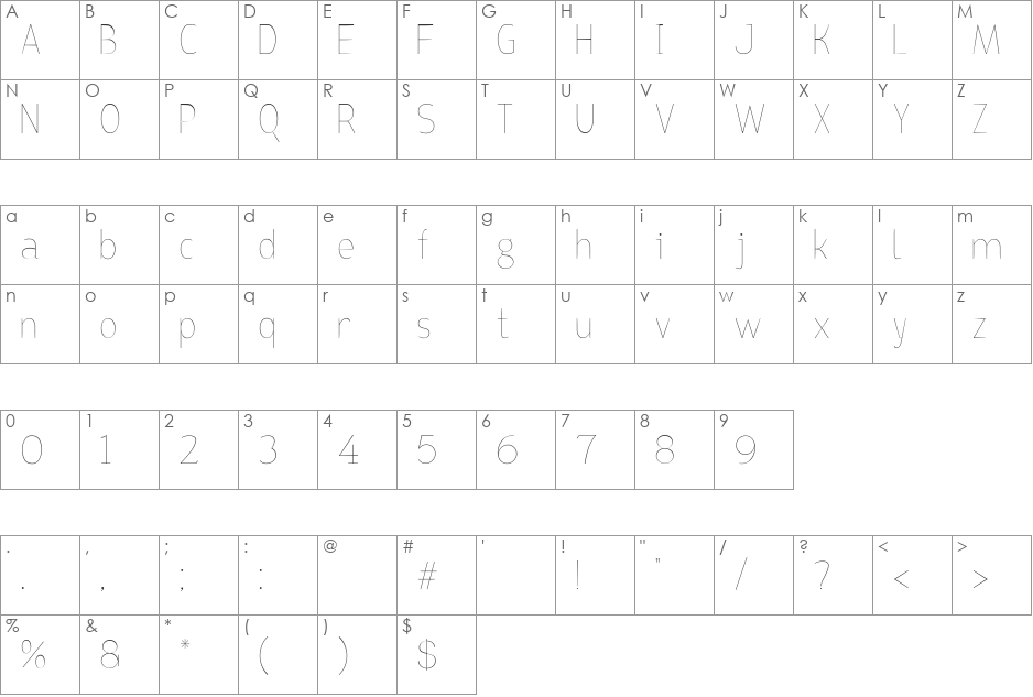 Bird cherry lite font character map preview