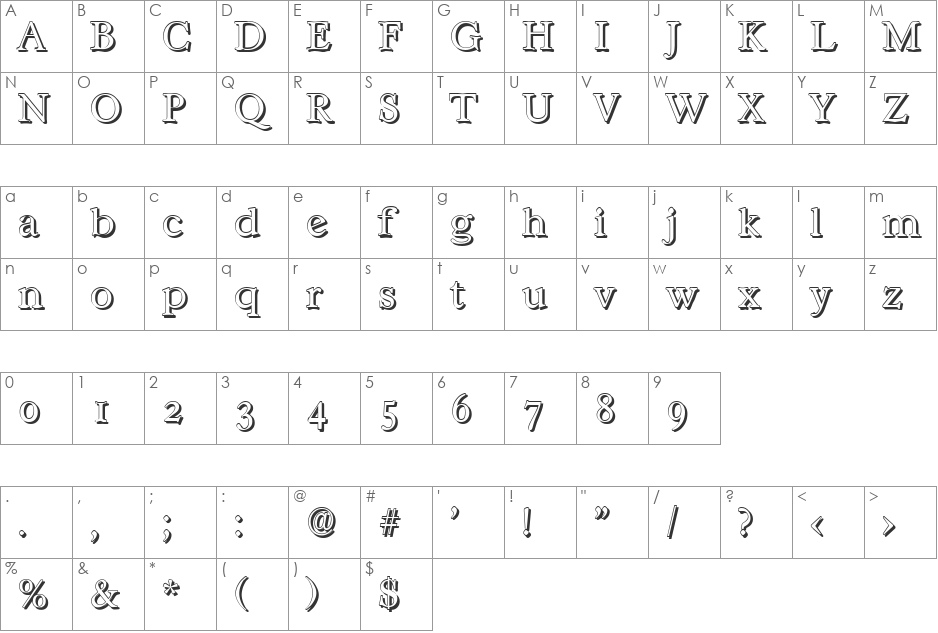 WilliamBeckerShadow-Xlight font character map preview