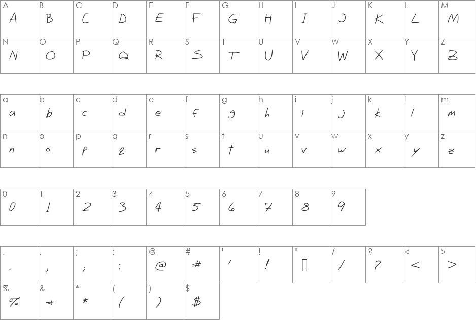 Willis font character map preview