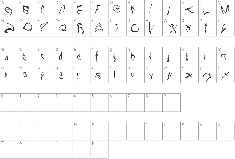 Willo the Wisp font character map preview