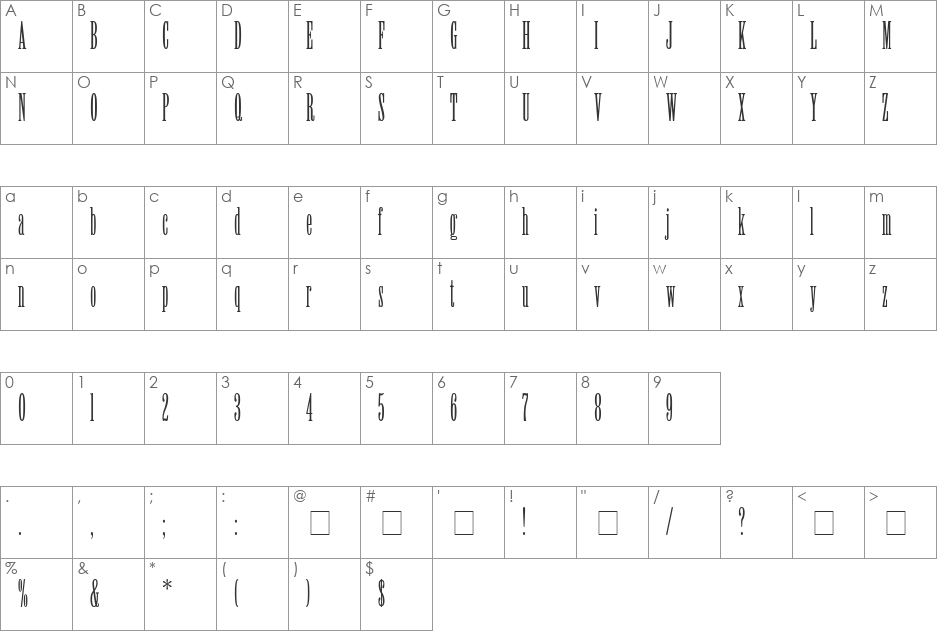 Willow font character map preview