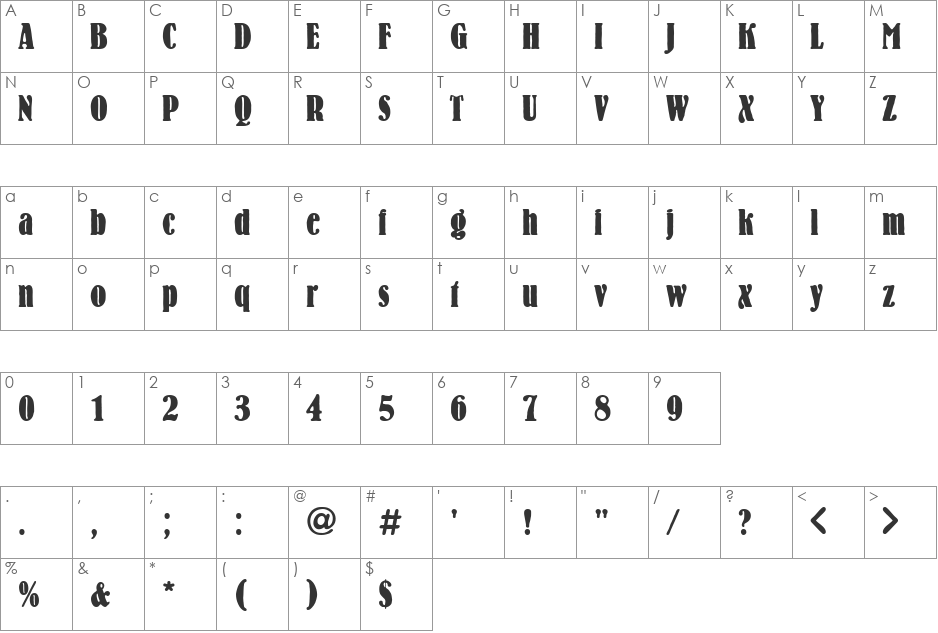 Willow font character map preview