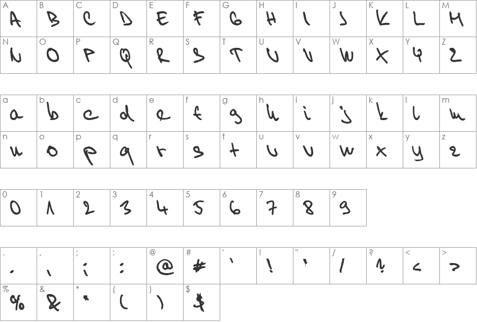 Willy 2 font character map preview