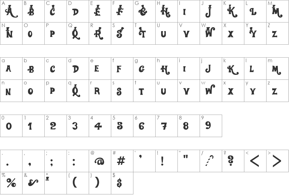 WillyWonka font character map preview