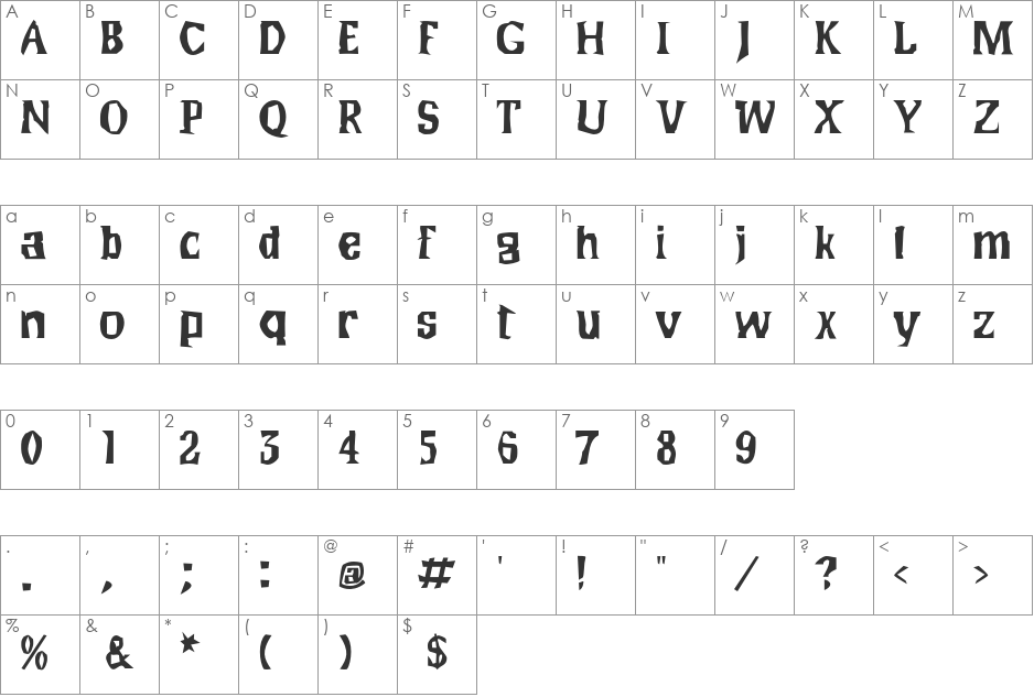 Wilma font character map preview