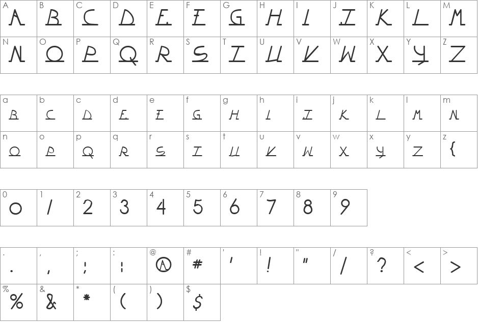 Wiltonian Plain font character map preview