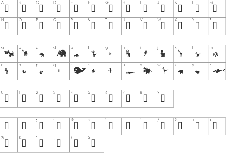 Win Pets 2 font character map preview