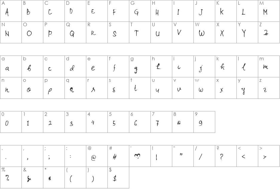 Wina font character map preview