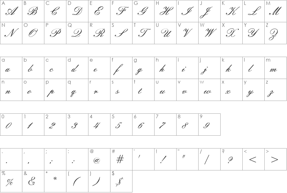 WindemereScriptSSK font character map preview