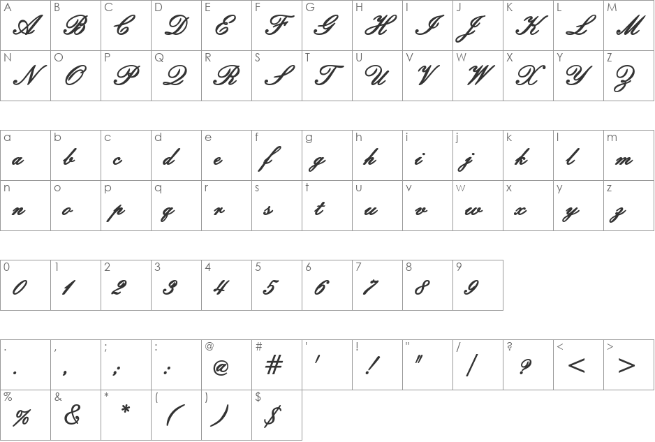 WindemereScriptSSK font character map preview