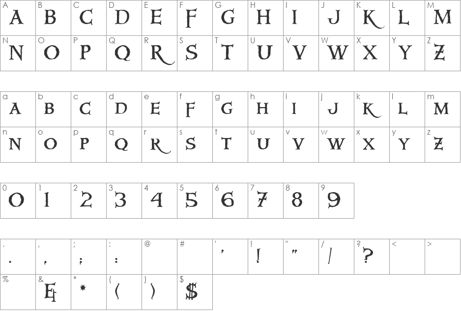 Windlass font character map preview