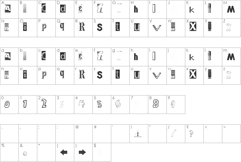 Windows Broken font character map preview