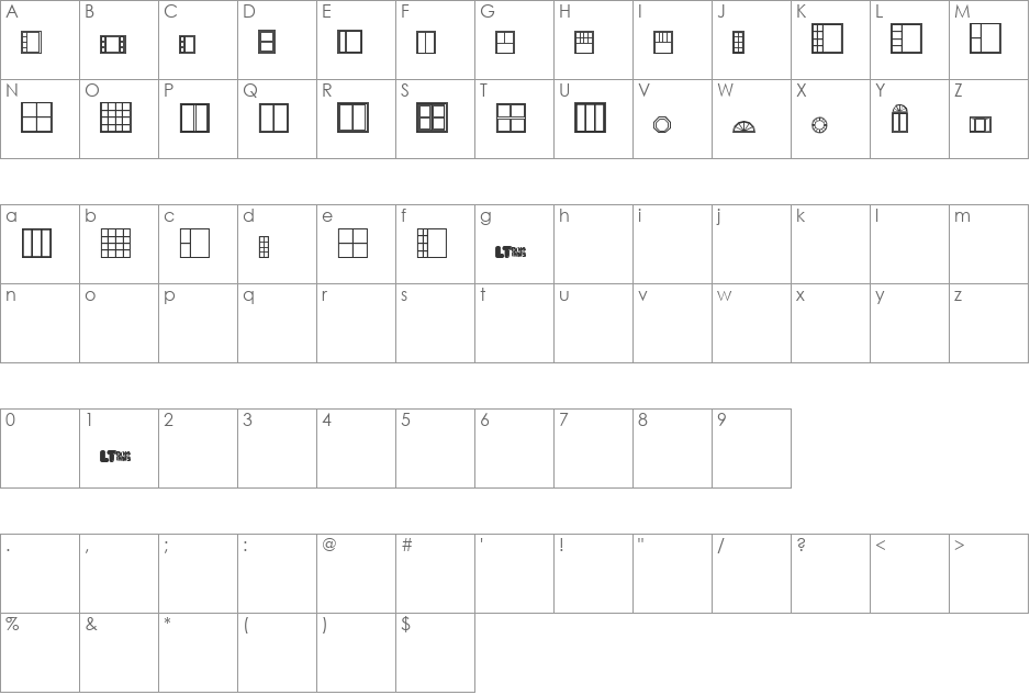 Windows LT font character map preview