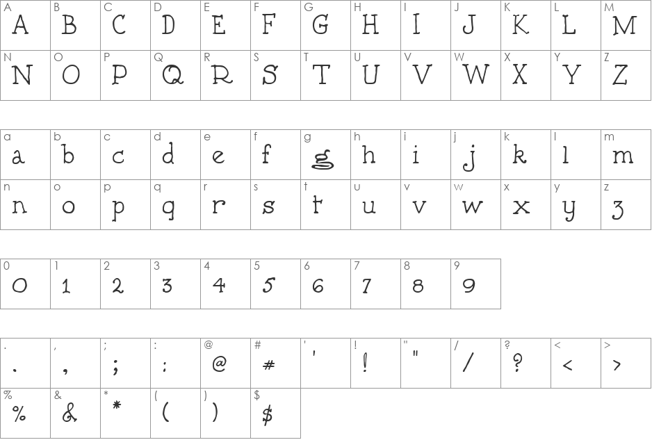 WindrowHand font character map preview