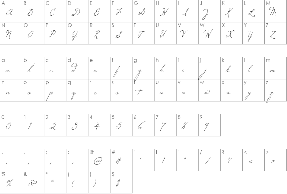 Windsong font character map preview