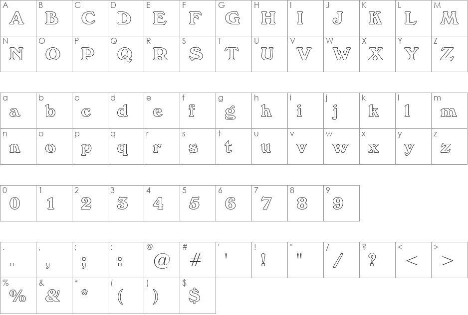 Windsor font character map preview