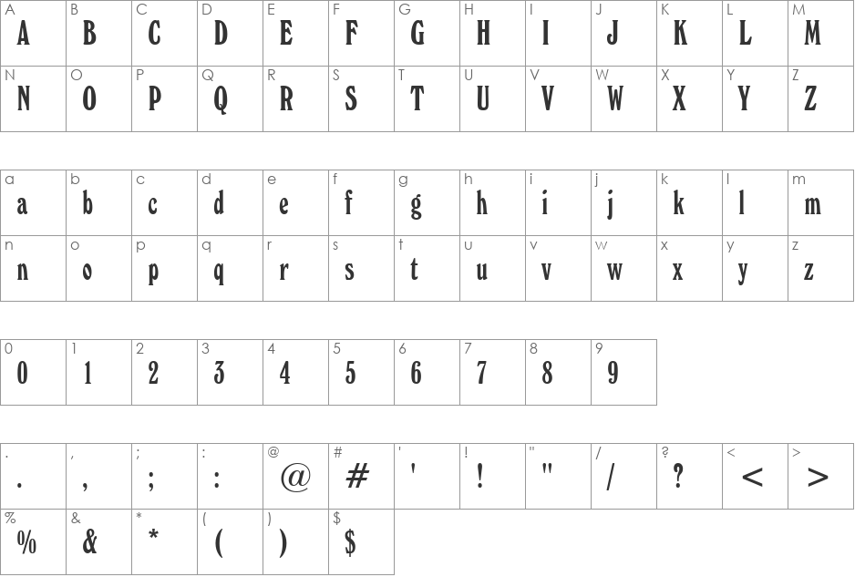 Windsor El BT font character map preview