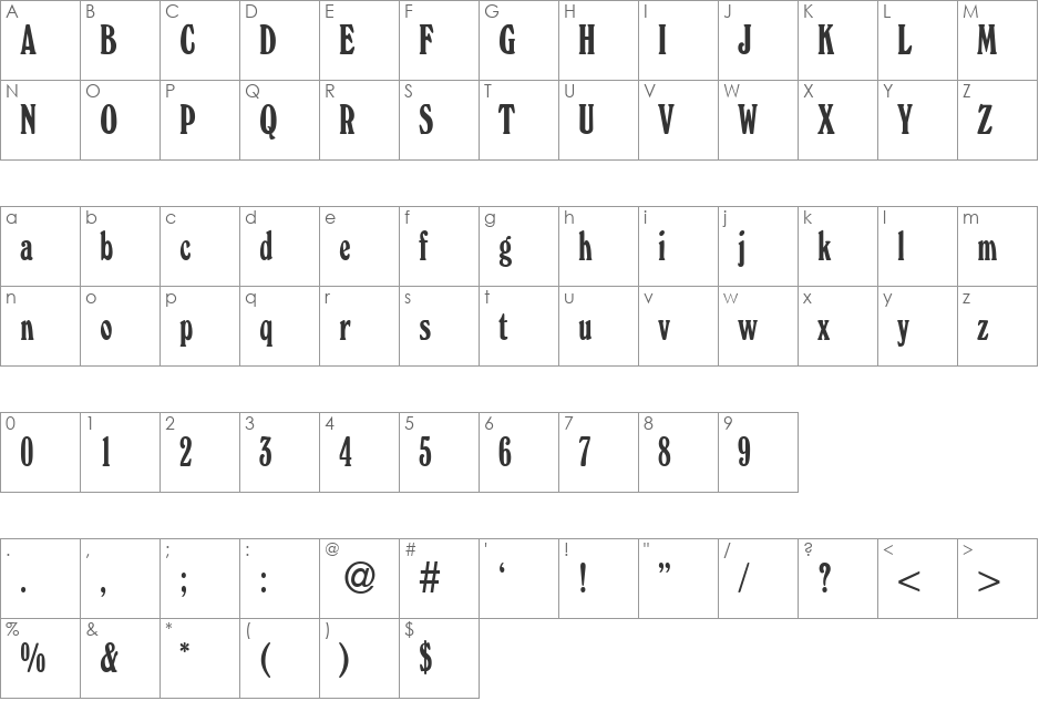 WindsorCond font character map preview