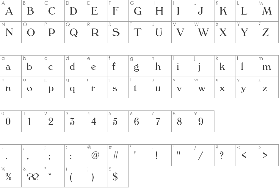 WindsorD font character map preview